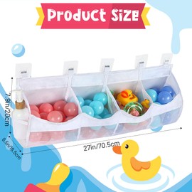GerdfeiTawtab Large Bath Toy Storage, 4 Compartment Quick Drying Mesh Bath Toy Organizer with 5 Hooks, Easy Access and Sorting Large Capacity Corner Bathroom Storage, Multi Use Holder (White)