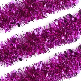 SHATCHI 4Pcs Hot Pink 1.8m/6ft Xmas Metallic Chunky Tinsel Garland for Christmas Tree Hanging Decorations, PVC, 4