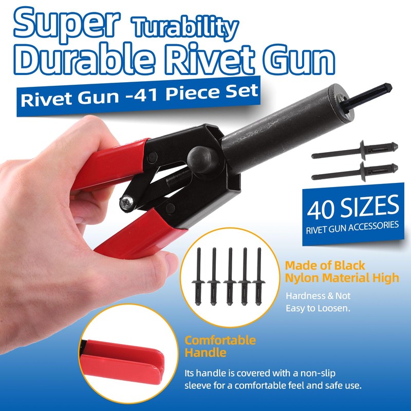Glarks 46Pcs Plastic Poly Rivet Gun Set with 40Pcs Assorted