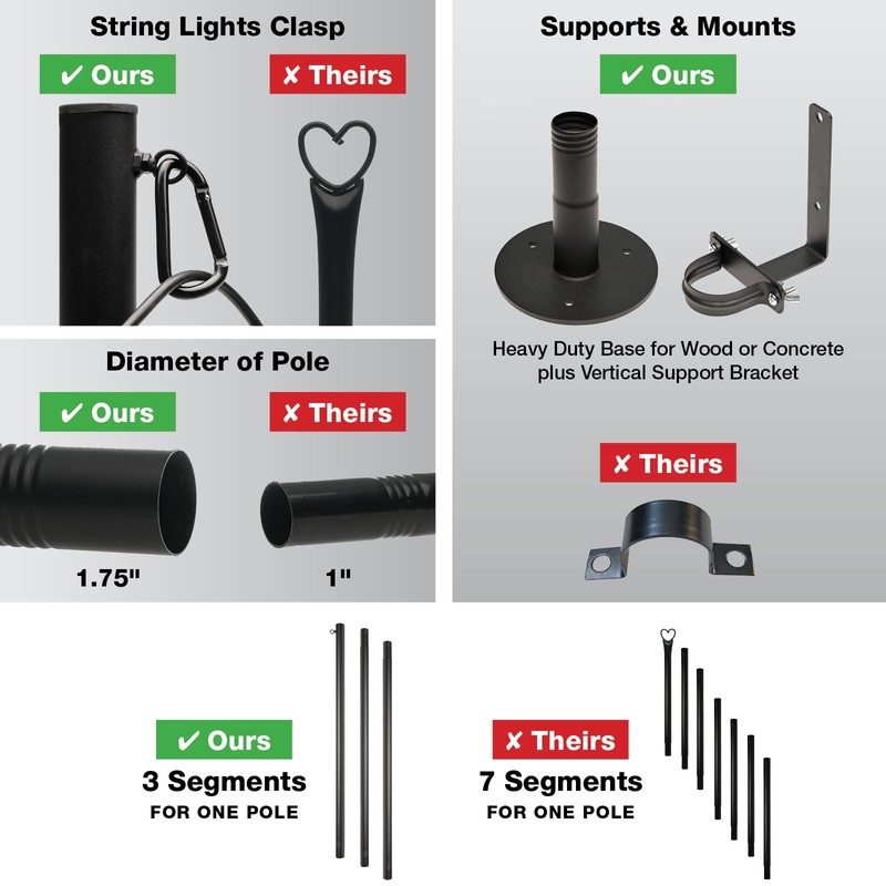 Premium String Light Pole - 1 Pack - Extends to