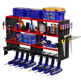 FAHKNS 4 Layer Power Tool Organizer, Heavy Duty Drill Holders Wall Mount, Extended Large Tool Storage Organizer, Tool Rack for Garage Workshop Pegboard, Gifts for Men