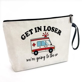 Cusrtyh Get In Loser We're Going To The ER Funny Canvas Zipper Makeup Bag, Travel Accessories Storage Toiletries Bag, Gifts for Paramedic Emergency Medical Technician Ambulance Technician Nurse EMT