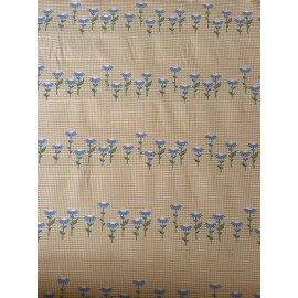 Unbranded Yellow Gingham with Blue and Green Embroidered Flowers Fabric BY THE YARD