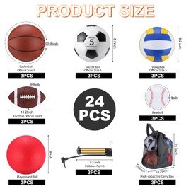 Leyndo 18 Pcs Bulk Sport Balls Set Basketball Football Volleyball Soccer Playground Ball Baseball Outdoor Sport Equipment Full Size with Sports Ball Bag Pump for Youth Adults Sport Gift (Multicolor)