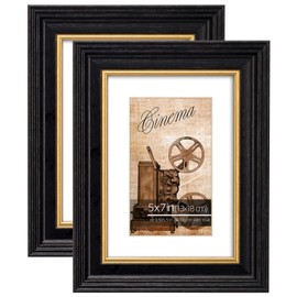 WYNCO 5x7 2 Pack Black Accent with Gold Beveled Classic Picture Frames, Matted for 3.5x5.5 inches Photos, Real Glass Protection