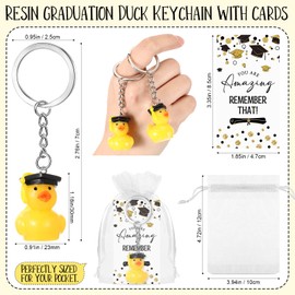 Kigley 15 Sets 2025 Graduation Keychain Bulk Funny Resin Duck with Key Ring Congratulation Card Grad Party Favor for Student