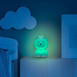 Globe Electric 13849 Multicolor Changing LED Integrated Rechargeable Silicone Night Light, Lion, Tap Button Switch, White, Modern Lighting for Bedroom, Nursery, Playroom, Nightstand