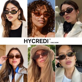 Hycredi Retro Oval Sunglasses for Women Men, Trendy Small Sun Glasses 90s Vintage Cat Eye Shades - 3 Pack (Black/Grey + Leopard/Brown + Black/Red