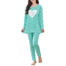 MyFav Girls' Comfy Sleepwear Hearts Shape Pajama Set Sweet Dream Leisure Nighty (1-Green, 7 Years)