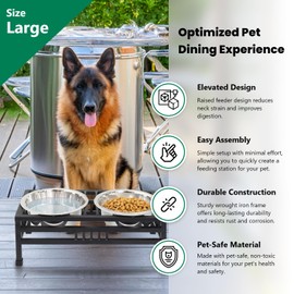 Iconicpet Elevated Rectangular Pet Double Diner with Stainless Steel Bowls for Dogs and Cats, Durable, Dishwasher Safe Bowls - Large, 64 Oz