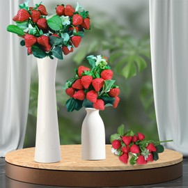 KPUETY 3 Bunches Artificial Strawberries Decor Fake Strawberry Home House Kitchen Party Decoration Desk Ornament (Artificial Strawberry 3 Bunches)