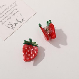 EZ PEACH Hair Clip, Small, Hair Clip, Mini, 2-Piece Set, Food Sample Set, 3D, Interesting, Bangs, Hair Ornament, Cute, Adult, Moe Moe, Hair Clip, Women's, Cute, Hair Clip, Stylish (Strawberry)