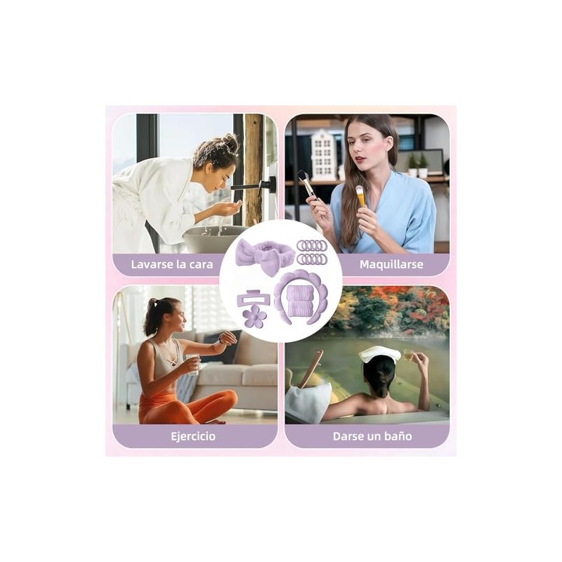 Set de 16 Piezas con Diademas Skincare para Mujer y
