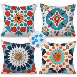 Mellicoma Waterproof Outdoor Pillow Covers 18x18 Pack of 4 Boho Floral Printed Throw Outdoor Pillows Outdoor Cushion Covers for Garden Funiture Patio Home