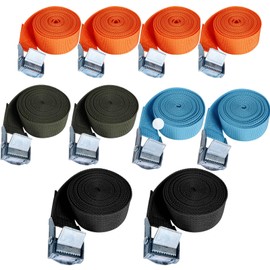 Pack of 10 Lashing Straps, 25 mm Wide Lashing Strap, 4 Colours Fastening Strap, Load Capacity 250 kg, Lashing Straps with Clamping Lock for Bicycles, Trolleys, Motorcycle Luggage1
