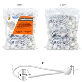 6 inch 100 Piece Heavy Duty 5mm Ball Bungee Canopy Cord by Wellmax, White Color