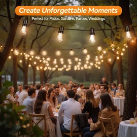 Adirxon 96FT Total LED Outdoor String Lights 2-Pack Dimmable Commercial Grade S14 Bulbs IP44 Weatherproof & Shatterproof for Large Patio Cafe Event