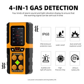 4 Gas Detector Monitor – H2S, O2, CO, LEL Gas Monitor with LCD Display – Rechargeable Personal Gas Sniffer Alarm with Audible, Visual, Vibration Alerts – Portable, Durable, Industrial Safety Device
