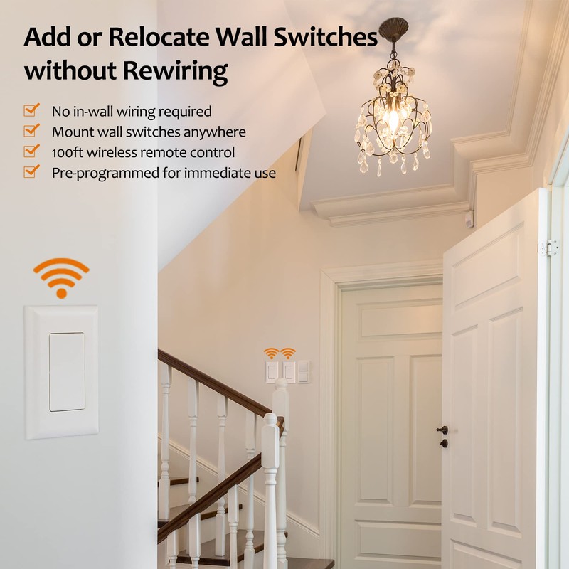 Suraielec Wireless Light Switch and Receiver Kit, 15A High Power,