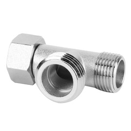 EBTOOLS Set of 2 three-way connector, connection for toilet diverter valve, 3/8 inch straight tooth and 1/2 inch side teeth, valve connection, nickel-plated copper connection