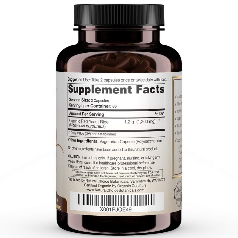 Certified Organic Red Yeast Rice Supplement - 120 Capsules, 2