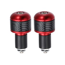 X AUTOHAUX 1 Pair 7/8" 22mm Red Carbon Fiber Pattern Motorcycle Handlebar End Grips Bar Ends Plug Cap