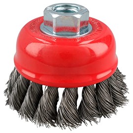 Urrea C926 Carda copa trenzada alambre grueso de acero inoxidable 3" x 0.50 mm con rosca 5/8"