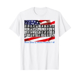USA Presidents Portraits 1 to 45 American Flag Historical Women Kids Men T-Shirt