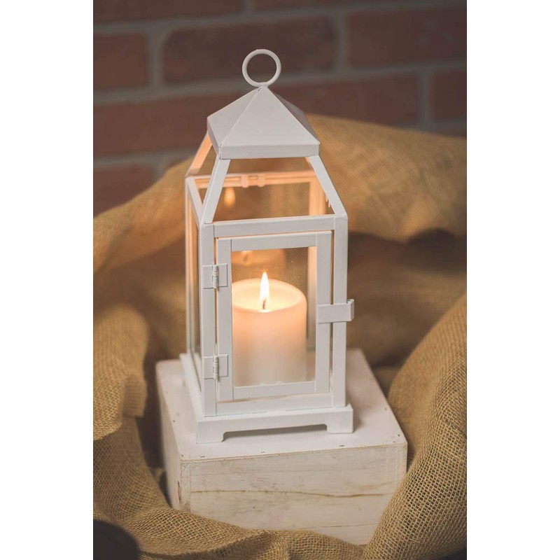 Richland White Contemporary Metal Lantern with Clear Glasses Small Set