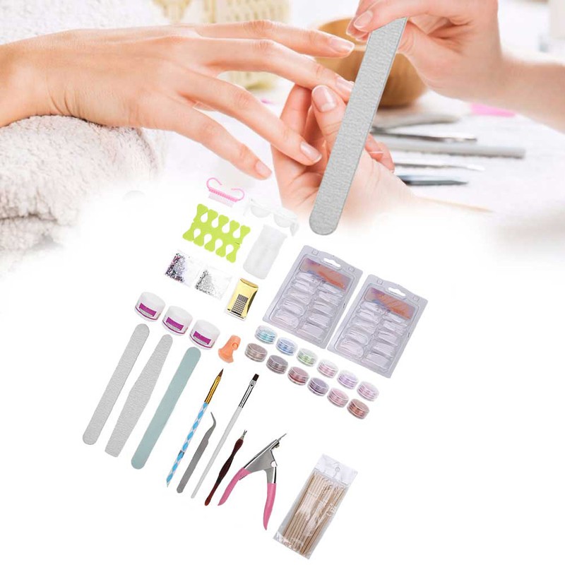 Nail Manicure Set Glitter Powder Nail Tips Brush Nail Art