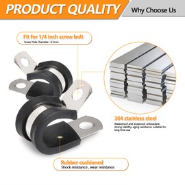 48 PCS 1/2 Inch Cable Clamps, 304 Stainless Steel Rubber Coated Cushioned Insulated Cable Clamp, Insulated Clamp, Hose Clamp, Pipe Clamp, Sturdy Clamp, and Wire Clamp