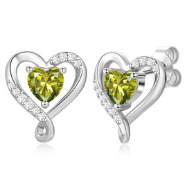 Zifeel Earrings for Women, 925 Sterling Silver Birthstone Heart Studs Earring for Girlfriend Wife, Anniversary Birthday Christmas Valentines Day Mother’s Day Gifts Jewelry for Women Wife Her Mom