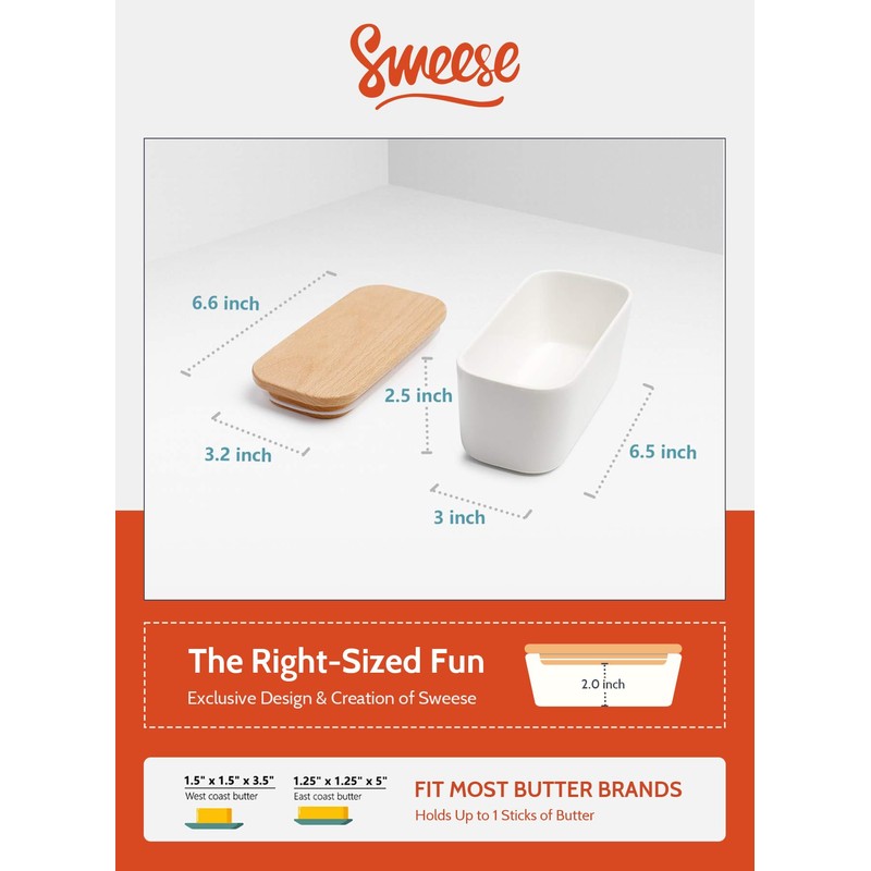 Sweese Small Butter Dish with Lid for Countertop, Airtight Butter