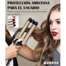 Rizador De Cerámica Quanna 25mm Dorado Ondulador De Cabello 3 Rulos Para Peinado Ondulado Calentamiento Rápido Rizos Naturales 180 210 Temperatura... 
