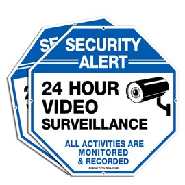 2-Pack Video Surveillance Signs, 10 x 10 Rust Free .040 Aluminum Security Warning Reflective Metal Signs, Indoor or Outdoor Use for Home Business CCTV Security Camera, UV Protected & Waterproof