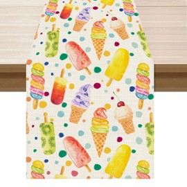 XCHI Colorful Popsicle Ice Cream Summer Table Runner Decoration for Home Kitchen Holiday Party Farmhouse 13x48 Inch