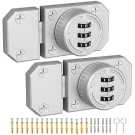 Keyless Mechanical Rotary 3-Digit Combination Door Lock, Zinc Alloy Drawer Lock with Screws for One-Way Door, Barn Door, Closet Door Lock, Drawer, Liquor Cabinet (2, Silver)
