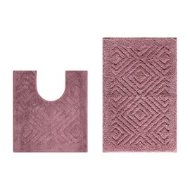 Better Trends Trier Collection is Ultra Soft Plush and Absorbent Tufted Bath Mat Rug 100 Percent Cotton in Vibrant Colors, 2 Piece Set, Rose