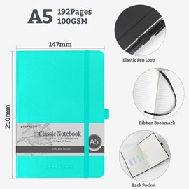 2Pack A5 Lined Hardcover Journal Notebook, 192 Pages 100Gsm Thick Paper College Ruled for School,Note Taking,Work,Diary，5.7''*8.3'',Turquoise