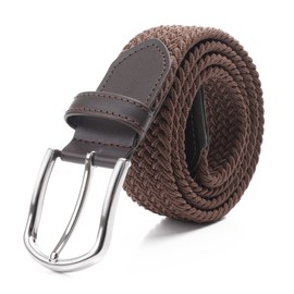 DWOY Elastic Braided Stretch Belt for Men and Women Elastic Fabric Woven Braided Trouser Belts (Brown, XS)