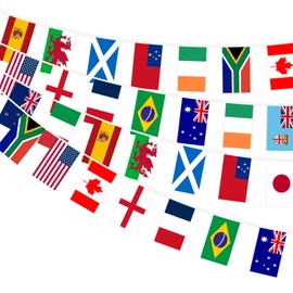 AhfuLife 1Pcs Women's Rugby Championship Flags Bunting for World Cup 2025 Decorations, 6M Long - 16 Flags, Double Sides Fabric Bunting Banner for Garden Street Home Bar Club Party Decorations