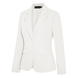 Blazers for Women Two Button Notched Lapel Blazer Jacket Long Sleeve Suit Jacket with Pockets for Daily/Work(White 2XL)