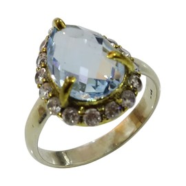 925 Sterling Silver and 18 Carat Gold-Plated Finger Rings for Women Blue Topaz and Zirconia Gemstone Designer Cocktail Rings Handmade Fashion Jewellery Wedding Promise Rings, Gemstone gemstone