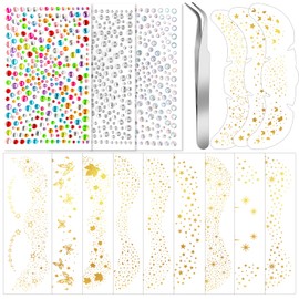 （Stylish）Glitter Freckles Face Tattoo, 12 Pcs gold & Silver Freckles Temporary Face Tattoos with 3 Sheets Face Gems Hair Gems Star Freckles for Women, Concerts Festival Holiday Party Rave Accessories