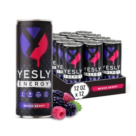 Yesly Energy Drink, Mixed Berry, Naturally Flavored Sparkling Energy Drink With Electrolytes, Magnesium, Potassium, Vitamin C, B6 & B12, Natural Caffeine From Green Tea, 12 Fl Oz Cans, 12 Pack