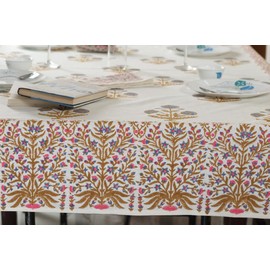 ABHOOH Hand Block Print Tablecloth for Rectangle Table, Block Print Table Cover for Kitchen Dinning Tabletop Decoration Parties Weddings Bithday Christmas (60 X 108 Inches)