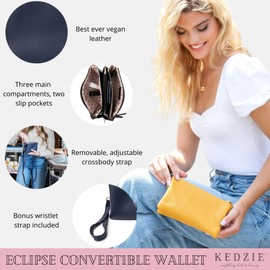 KEDZIE Eclipse Vegan Leather Convertible Purse Wallet Crossbody Bag for Women - Yellow