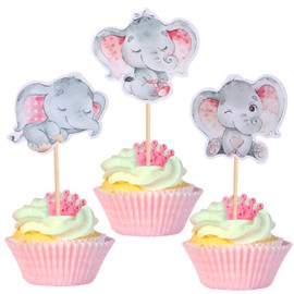 ZHUOWEISM 36 PCS Baby Elephant Cupcake Toppers Pink Elephant It's a Girl Cupcake Picks Decorations for Elephant Theme Gender Reveal Baby Shower Kids Girls Birthday Party Supplies