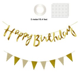 Birthday Decoration Set, Green Gold Balloons Birthday Decoration, Party Decoration Birthday Set with Happy Birthday Banner Garland Balloons Confetti Balloons Triangle Flags for Birthday Party Supplies