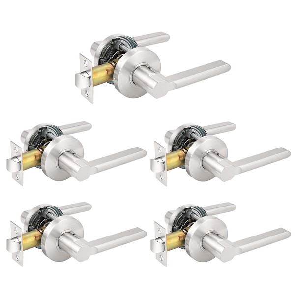 Probrico Modern Stain Nickel Keyless Passage Door Levers Interior Locks for
